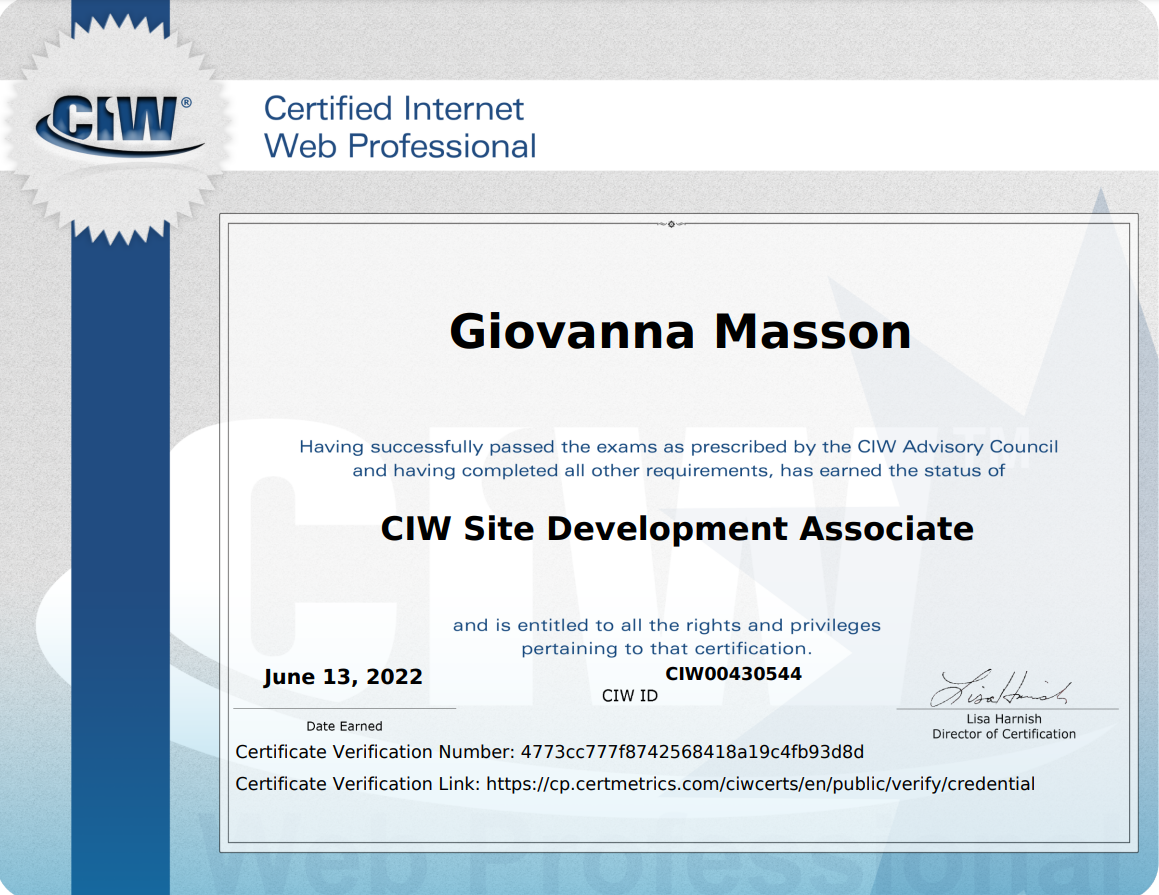 CIW Site Development Associate Certification